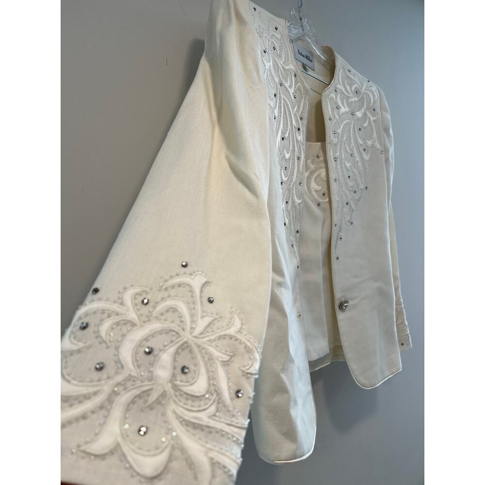 VTG Nolan Miller 3 Pc Skirt Suit White Western Blazer Rayon Linen Size 10 SG - Picture 3 of 16